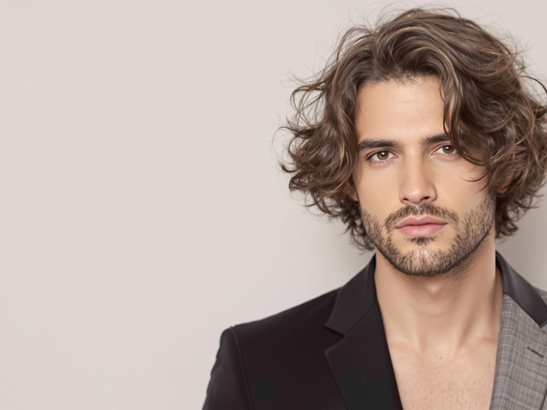 Minimalist man with wavy hair and clean fashion style