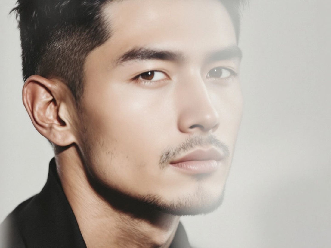 Man with a clean, sophisticated Korean haircut in soft lighting.