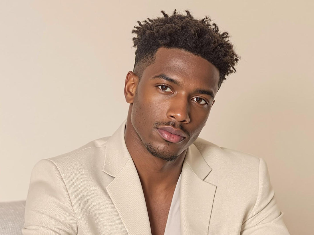 Man with short curly hair in minimalist, clean style