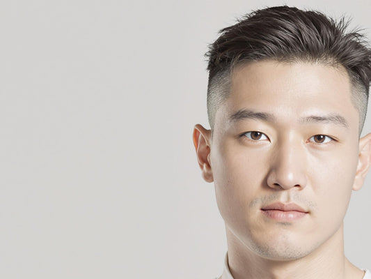 Man with sophisticated Korean haircut, soft lighting.