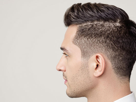 Man with modern, sophisticated haircut and soft lighting.