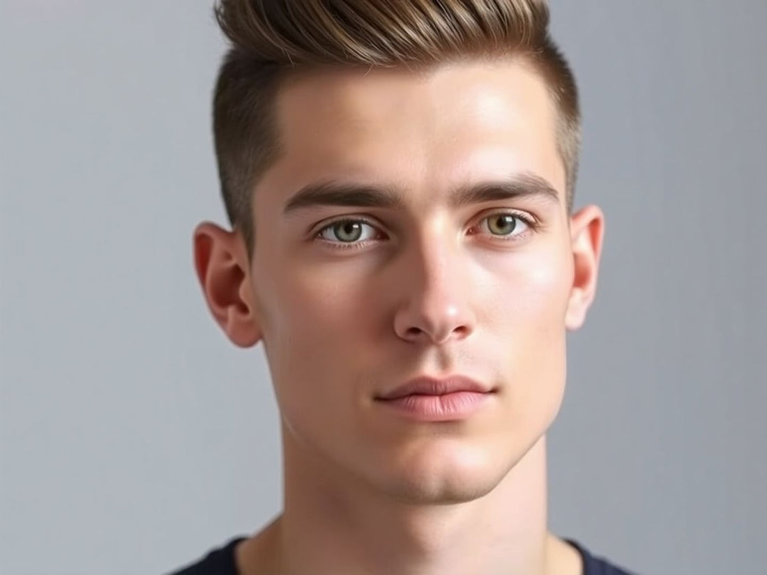 Stylish man with a clean haircut in soft lighting.