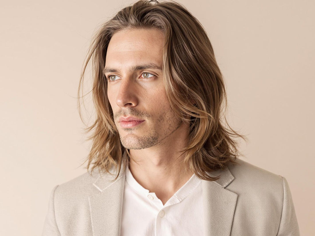 Man with long, smooth hair and minimalist, sophisticated style