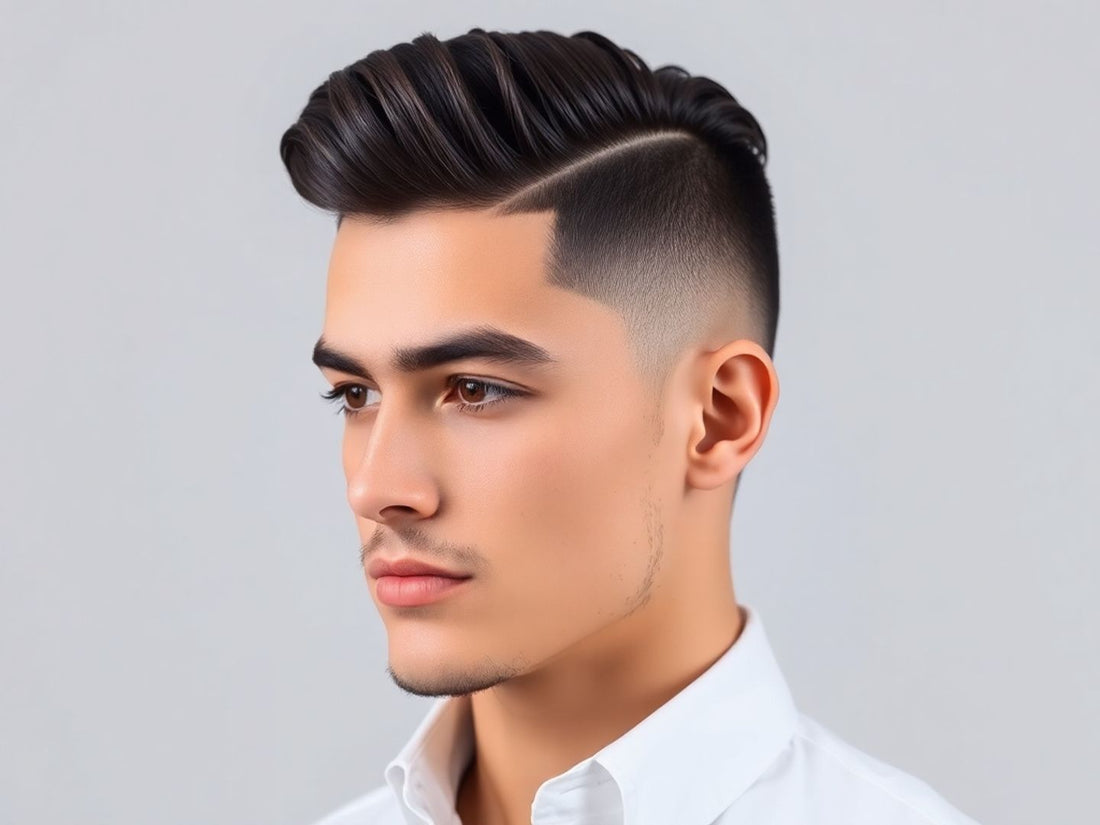 A man with a temple fade haircut in soft lighting.