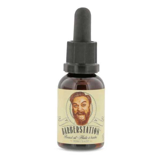 Barberstation Beard Oil bottle with high-quality natural oils to nourish and condition facial hair, providing a light, refreshing scent