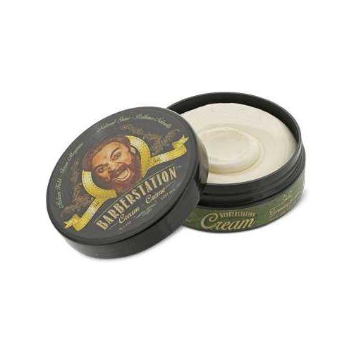 Barberstation Cream open container showcasing smooth texture for grooming and nourishing hair.