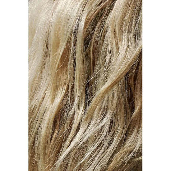 Close-up of wavy blonde hair showcasing texture and shine