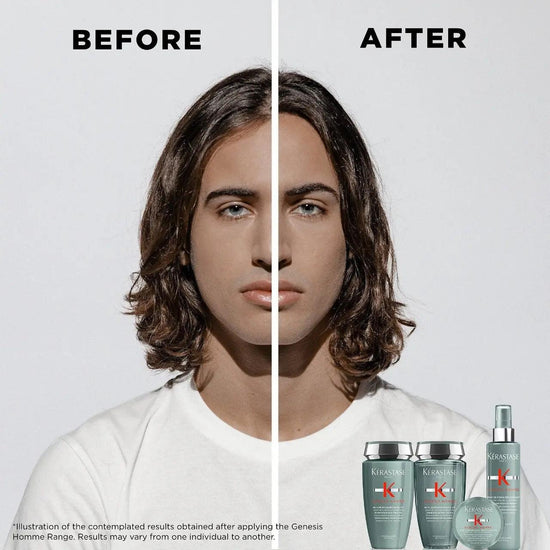 Before and after results of Kérastase Genesis Homme Bain De Masse Épaississant Shampoo for men's thinning hair