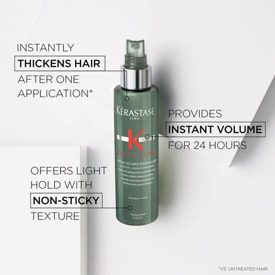 Kerastase Genesis Homme Spray de Force Épaississant thickening spray bottle offering instant volume and non-sticky hold for thinning hair