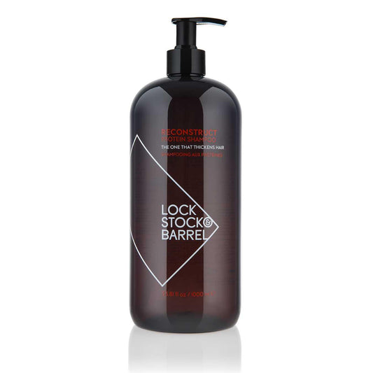 Reconstruct Protein Shampoo 33.8 Fl Oz by Lock Stock & Barrel enhances shine and strengthens hair.