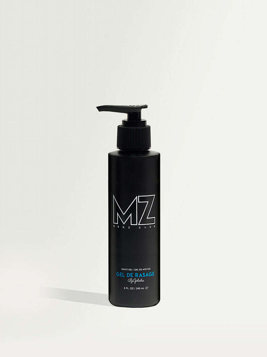 Men's After Shave Gel with natural ingredients in a black pump bottle for soothing irritation and providing a refreshing feel.
