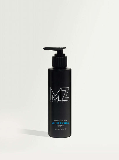 Men's After Shave Gel with natural ingredients in a black pump bottle for soothing irritation and providing a refreshing feel.