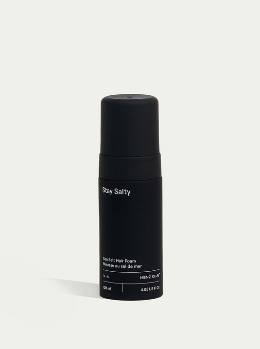 Stay Salty Sea Salt Hair Foam bottle for adding body and volume to fine and thick hair, with natural ingredients and sulfate-free formula