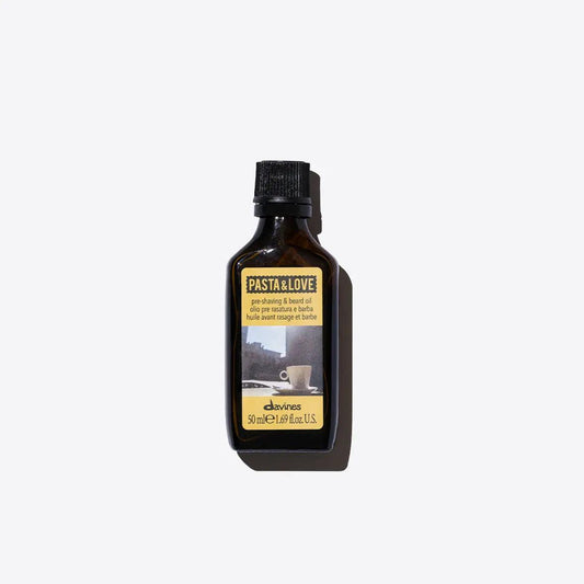 Davines Pre-Shaving & Beard Oil in 50ml dark brown bottle for smooth shave and nourished beard