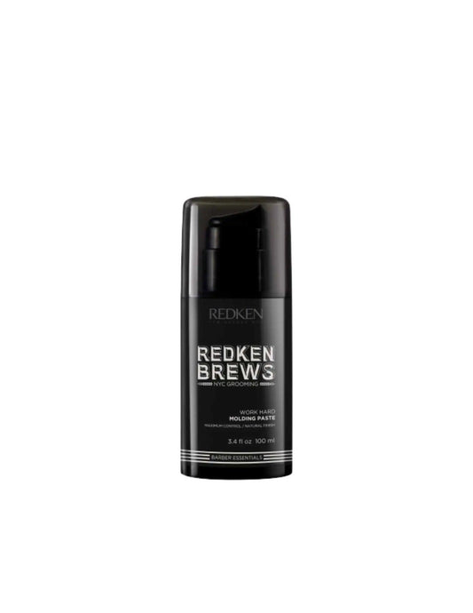 Redken Brews Work Hard Molding Paste for men with strong, flexible hold and matte finish, 3.4 fl oz.