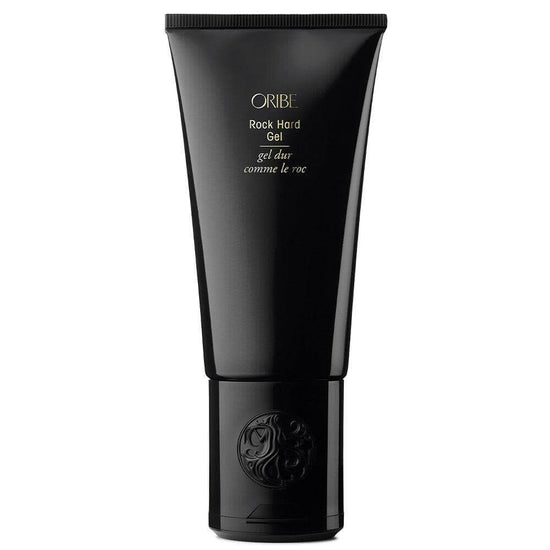 Oribe Rock Hard Gel strong-hold styling gel for long-lasting, high-shine finish in a sleek black tube packaging