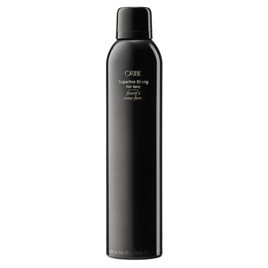 Oribe Superfine Strong Hair Spray bottle for long-lasting, weightless hold and shine on all hair types.